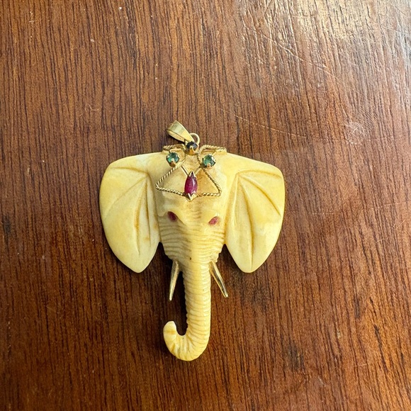 Jewelry - Contemporary Elephant Pendant w 14k Yellow Gold and Ruby/Sapphire/Emerald